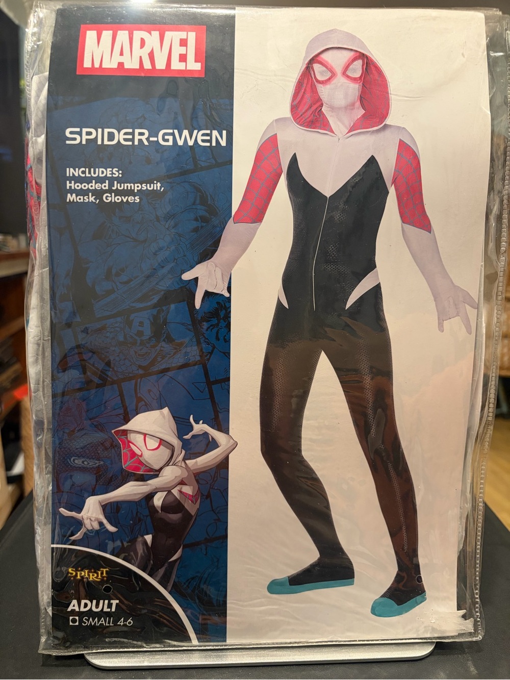 Spider-Gwen- Spirit Halloween Costume -Hooded Jumpsuit NWT small - Picture 1 of 5